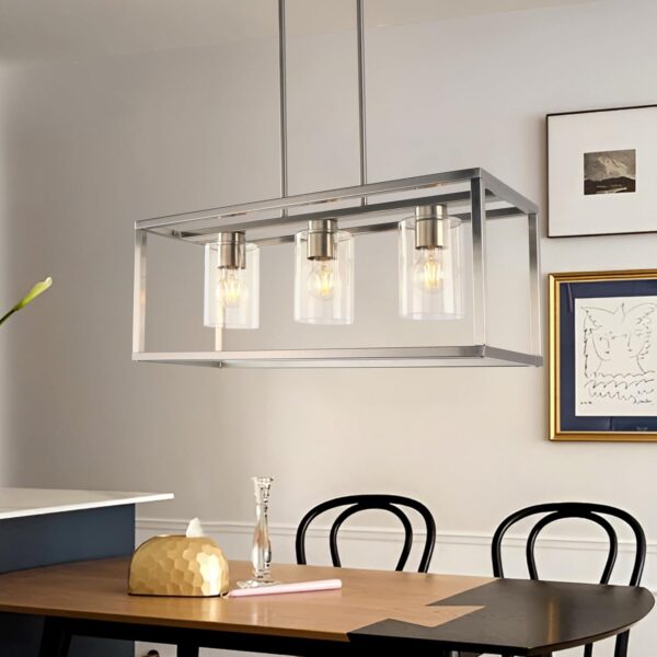 Kalium Chandeliers for Dining Room, 3 Light Dining Room Light Fixture Modern Metal Industrial Kitchen Lighting Fixtures Ceiling Easy Installation Pendant Lights for Bar Restaurant-E26 Socket, Silver
