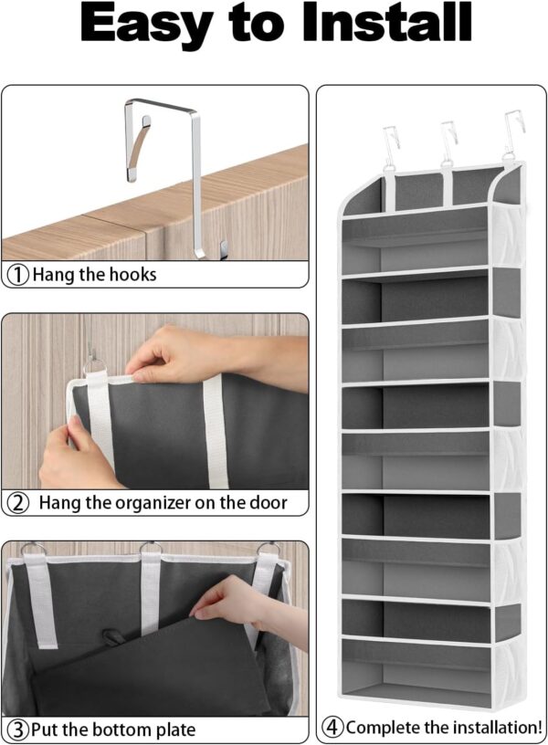 1 Pack Over The Door Organizer, Bathroom Organizers and Storage with 5 Pockets 10 Mesh Pockets, 50 lbs Weight Capacity Stuffed Animal Storage for Nursery Newborn Baby Essential - Image 7