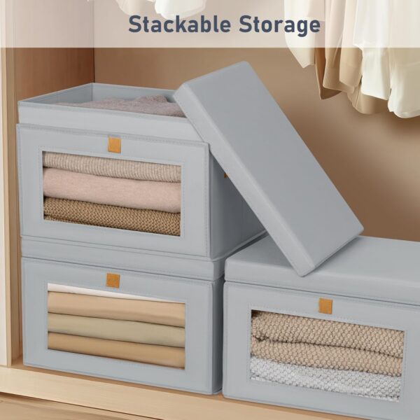 DIMJ Storage Bins with Lids - 4 Pack Large Fabric Closet Organizer with Window & Handles, Collapsible Decorative Storage Boxes for Shelves Under Bed, Books Clothes Blankets Sweaters Organization - Image 3