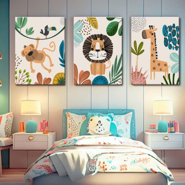 AKWISH Nursery Wall Decor Set of 3, Safari Canvas Wall Art Animals Paintings Prints, Boy Girl Kids Room Wall Decor for Shower Theme Decorations Baby Children's Room Bedroom 16x24 in Framed - Image 2