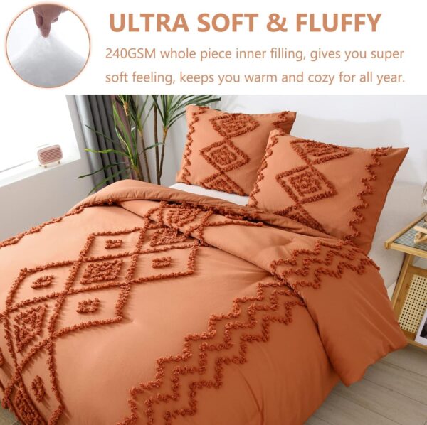 PERFEMET Burnt Orange Comforter Set Queen Size 3Pcs Tufted Terracotta Boho Bedding Set Farmhouse Geometric Rustic Bed Set for Bedroom (Caramel, Queen) - Image 4