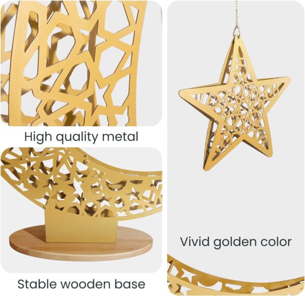 40.2inch Metal Crescent Moon Decor, Islamic Ramadan Moon Decor Stand, 3D Moon and Stars Ramadan Art, Eid Gift for Muslims, Islamic Decorations for Home, Party, Table (40.2L'') - Image 3