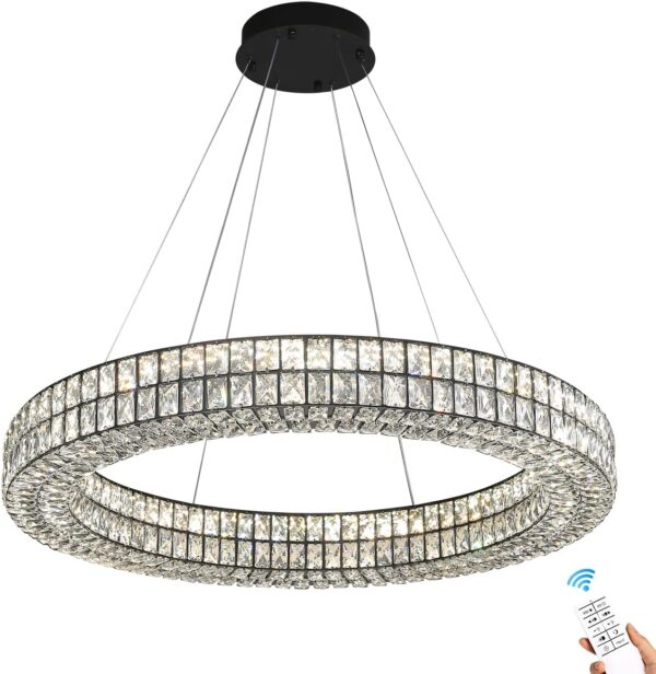 Modern Led Ring Chandeliers Dimmable Crystal Chandelier for Living Room Dining Room Ring Pendant Light Adjustable 24 inch Black - Image 9