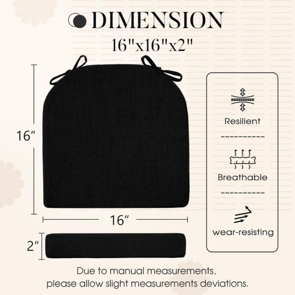 Basic Beyond Chair Cushions for Dining Chairs 6 Pack, Memory Foam Chair Cushion with Ties and Non Slip Backing, 16 x 16 inches Chair Pads for Dining Chairs(Black) - Image 2
