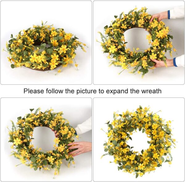 J'FLORU Artificial Spring Wreath 22 Inch Summer Wreaths for Front Door Yellow Daisy Wreath for Indoor Outdoor Home Decor and Easter Celebration - Image 6