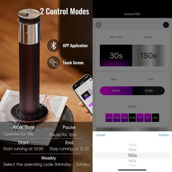 Bluetooth Waterless Essential Oil Diffuser, Cordless Rechargeable Diffuser,Cold-Air Diffusion Scent Machine for Home,Hotel Collection Diffuser,1000Sq.Ft Coverage, for Home, Office,Hotel,Spa, Burgundy - Image 4