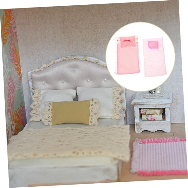 Garneck 2 Sets Mini Dollhouse Bedding Set with Pink Bed Sheets and Pillows - Realistic Cotton Doll Bedding Accessories for Miniature Doll House Bedroom Decor - Image 5