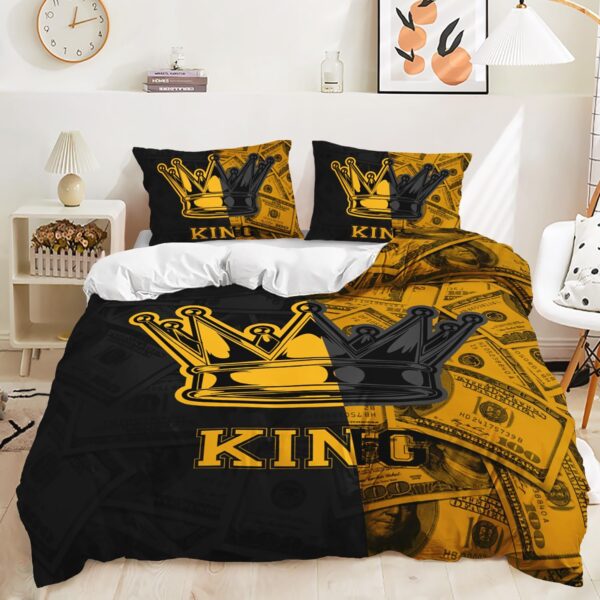 AILONEN Black and Gold King Crown Couple King Duvet Cover Set,3-Piece King and Queen Money Dollar Romantic Bedding Set for Adults Men Women,Bedroom Decor Soft Comforter Cover with 2 Pillowcases