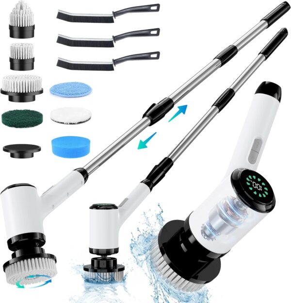 Electric Spin Scrubber: Crodless Power Spin Scrubber with Long Handle and Dual Speeds for Cleaning Bathroom Tub Tile Floor Include Cleaning Brush