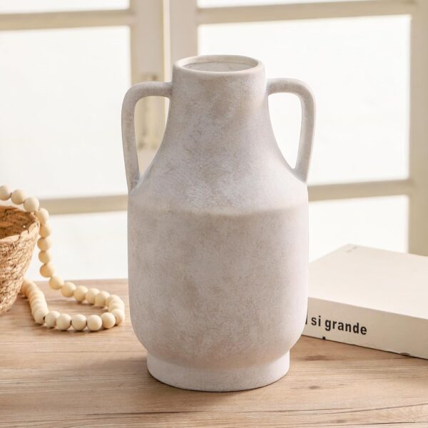 Mitt&Ditt Ceramic Flower Vase with Handles, 11 inch Tall White Vase, Large Decorative Terracotta Vases, Farmhouse Rustic Pottery Vases for Home Decor, Living Room, Table - Image 2
