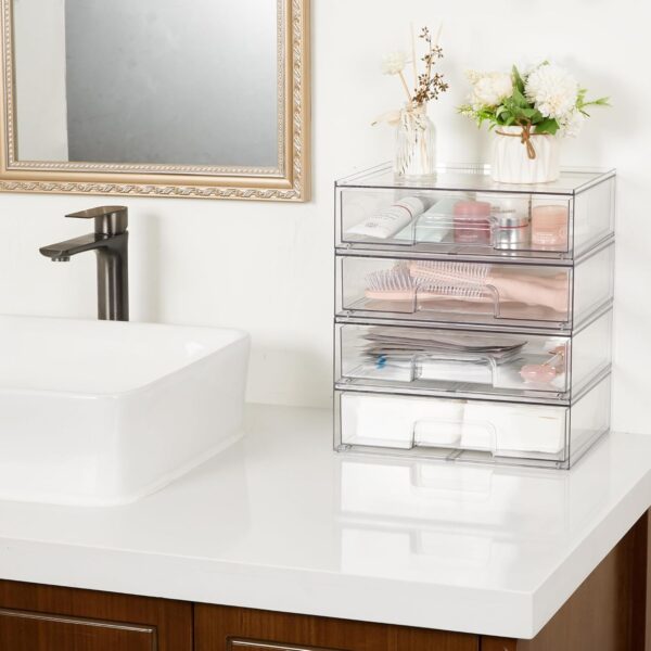 Vtopmart 12.1''W Clear Stackable Storage Drawers,2 Pack Acrylic Plastic Organizers Bins for Makeup Palettes, Cosmetics, and Beauty Supplies,Ideal for Vanity, Bathroom,Cabinet,Desk Organization - Image 5