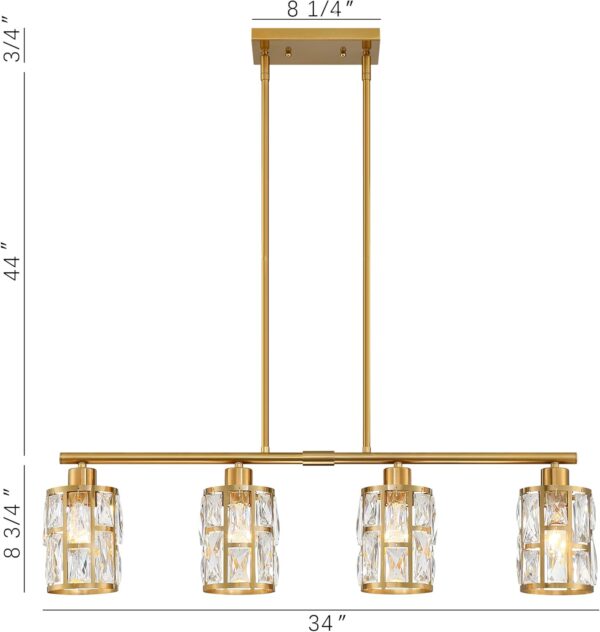 MEXO Crystal Pendant Light Fixture for Kitchen Island Dining Room, Farmhouse Chandelier Gold Close to Ceiling Lightings Over Table, 10068-GD - Image 5