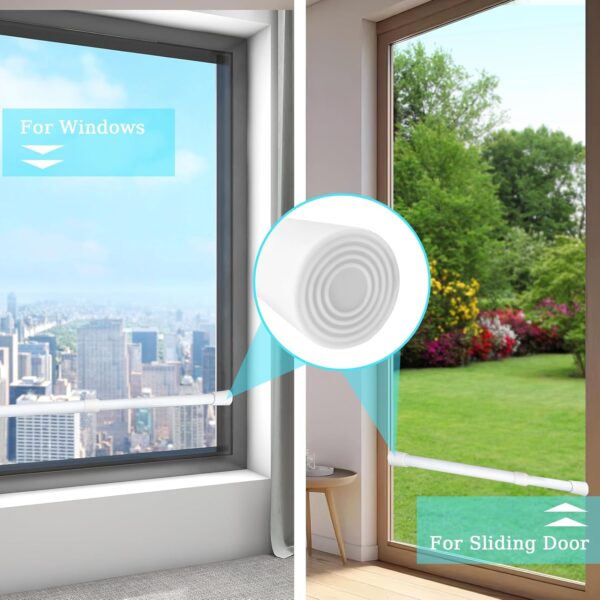 2 Pack Window Security Bars Adjustable Sliding Glass Door Lock Bars 15.7''-27.5'' Tension Rods 1.2'' Diameter Window Safety Lock Bar Stopper with Rubber Tips (White-2Pcs, 15.7''-27.5'') - Image 4
