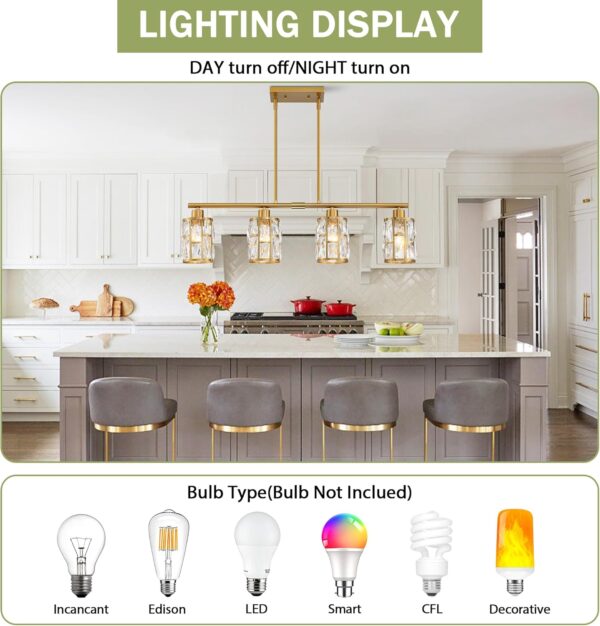 MEXO Crystal Pendant Light Fixture for Kitchen Island Dining Room, Farmhouse Chandelier Gold Close to Ceiling Lightings Over Table, 10068-GD - Image 2