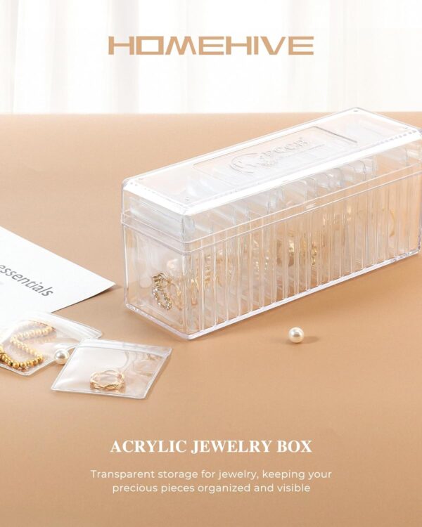 Acrylic Jewelry Box Organizer, Clear Jewelry Organizer and Storage with 20 Portable Anti Tarnish Jewelry bags, Travel Jewelry Case for Earrings/Rings/Necklaces Gifts for Women Girls, Clear - Image 2