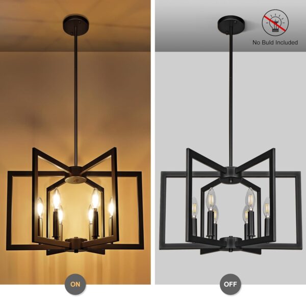 6-Light Modern Farmhouse Black Chandeliers for Entryway, Geometric Pendant Lights Kitchen Island, Hanging Industrial Metal Chandelier for Stairway Foyer Hallway Dining Room - Image 5