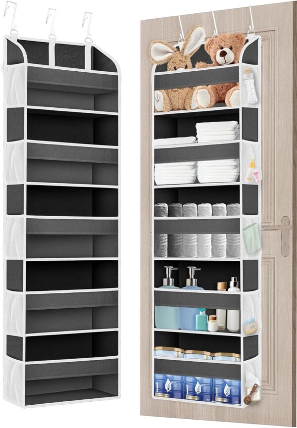 1 Pack Over The Door Organizer, Bathroom Organizers and Storage with 5 Pockets 10 Mesh Pockets, 50 lbs Weight Capacity Stuffed Animal Storage for Nursery Newborn Baby Essential