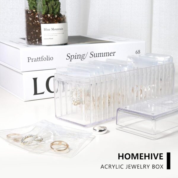 Acrylic Jewelry Box Organizer, Clear Jewelry Organizer and Storage with 20 Portable Anti Tarnish Jewelry bags, Travel Jewelry Case for Earrings/Rings/Necklaces Gifts for Women Girls, Clear - Image 7