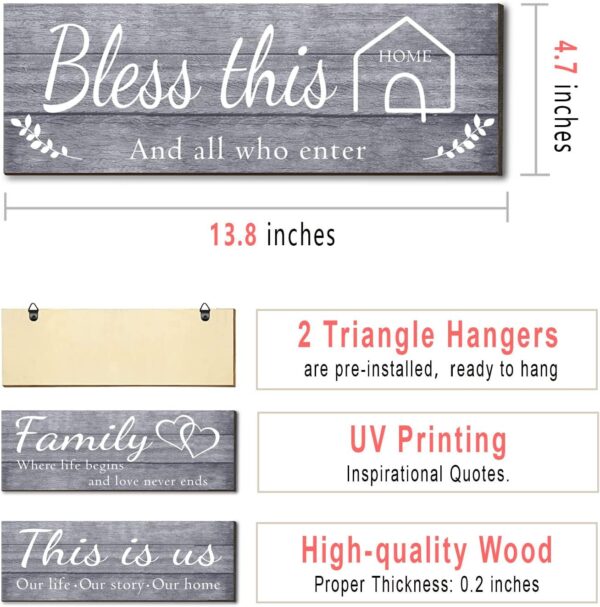 Joyhawk 4 Pieces Wall Decor Signs, THIS IS US, TOGETHER, BLESS THIS HOME, FAMILY Rustic Wooden Farmhouse Wall Art Décor For Living Room Bedroom Kitchen, , 4.7 x 13.8 Inch(Grey) - Image 2