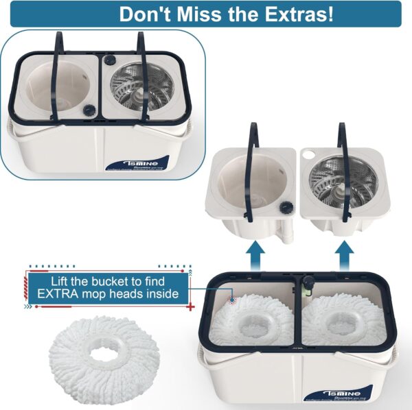 Mop and Bucket with Wringer Set for Home,4-Chamber Spin Mop and Bucket Separate Clean and Dirty Water,Hardwood Floor Mop Household Cleaning Tools with 10 Microfiber Replacement Head Refill - Image 2