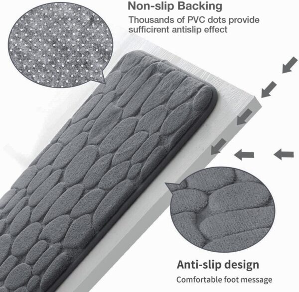 YIHOUSE Memory Foam Bath Mat Cobblestone Bathroom Rugs Super Water Absorbent Machine Washable Bath Rugs(17x24,Dark Gray) - Image 5