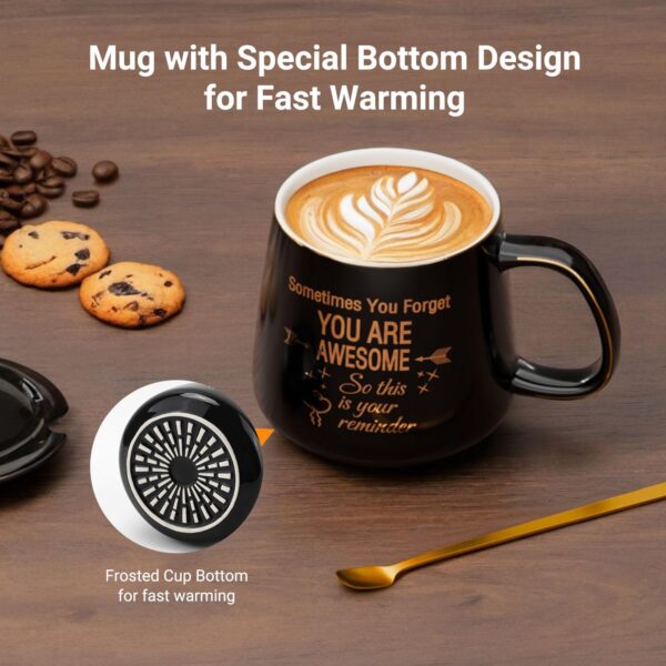 Coffee Mug Warmer & You are Awesome Mug Set, Electric Cup Warmer for Desk Office Home, Beverage Warmer with 4 Temperature Setting, 8-Hours Auto Shut Off, Best Birthday Present Ideas for Women Man - Image 7