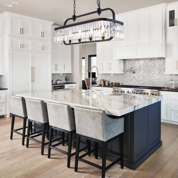Wellmet Black Crystal Chandelier for Dining Room, 4 Lights Retangle Light Fixture, Farmhouse Kitchen Island Light Fixtures Hanging, Adjustable Pendant Lighting for Living Room - Image 3