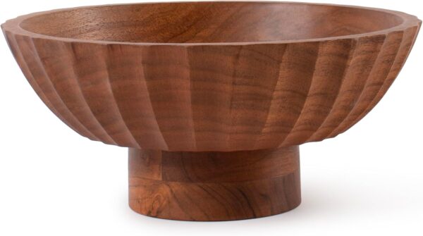Acacia Wood Footed Bowl– Handcrafted Decorative Fruit Bowl with Elegant Carving Design for Dining, Serving, and Home Décor- 12 Inch Wooden Pedestal Bowls by LuxeDesigns