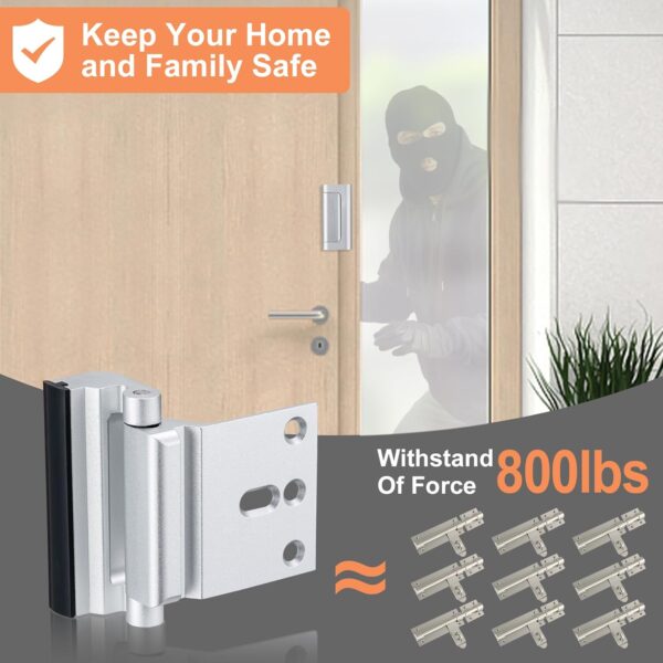 2 Pack Home Security Door Lock,Childproof Door Reinforcement Lock,with 3" Stop Withstand 800 lbs,for Inward Swing Doors,Night Kids Safety Metal Flip Lock Deadbolt Latch (Silver) - Image 2