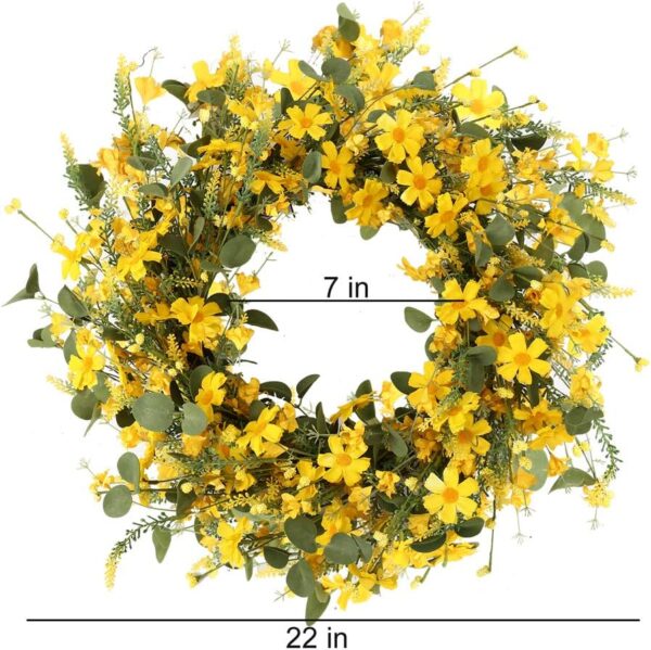 J'FLORU Artificial Spring Wreath 22 Inch Summer Wreaths for Front Door Yellow Daisy Wreath for Indoor Outdoor Home Decor and Easter Celebration - Image 4