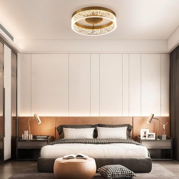 Jaycomey Modern LED Ceiling Light Fixture, 11.65" Flush Mount Kitchen Lighting Gold with Clear Seeded Acrylic Lampshade,Round Ceiling Lamp Lights for Hallway Dining Room - Image 8