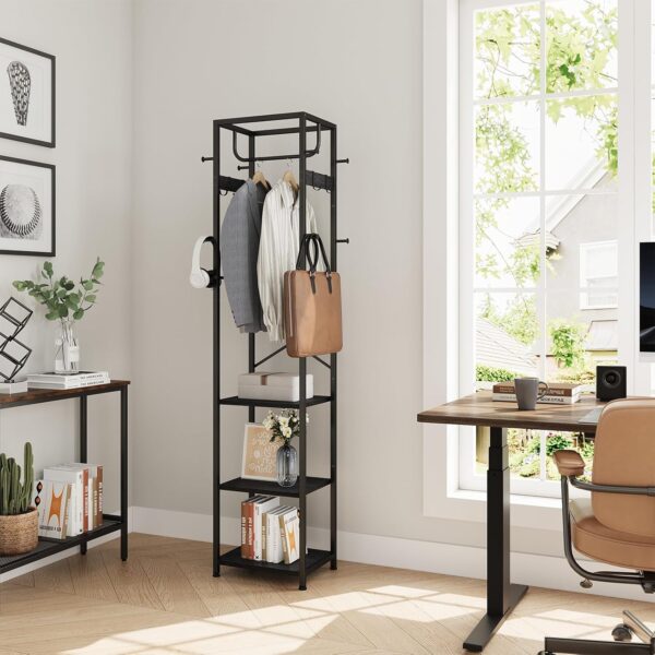 ELYKEN Coat Rack Freestanding, Hall Tree with 3 Storage Shelves and 12 Hooks, Metal Clothes Rack Stand Organizer for Bedroom, Hallway, Entryway, Office, Living Room, Black - Image 6