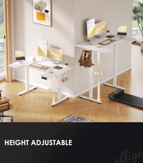 U Shaped Electric Standing Desk, 48 Inch Height Adjustable Desk, Sit Stand Table, Writing Computer Desk for Home, Office, Workstation, White - Image 2