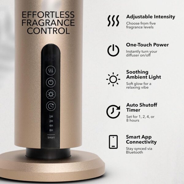 Breeze Diffuser for Home, Office & Spa, Scent Diffuser with Timing Controls, Cordless, Bluetooth Enabled, Safe for Pets & Kids, 1200 Sq Ft Coverage, No Residue, Gold (Oil Sold Separately) - Image 5