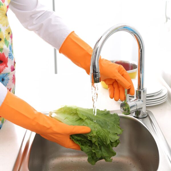 Bamllum Rubber Cleaning Gloves for Kitchen - 4 Pairs Reusable Dishwashing Gloves for Household, Flexible Long-lasting & Waterproof (Medium, Blue+Green+Red+Orange) - Image 3