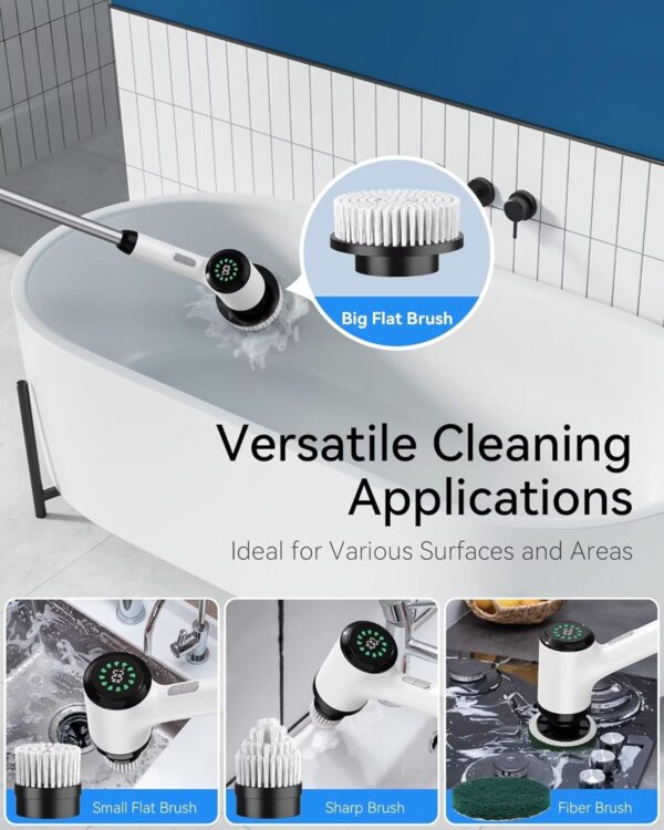 Electric Spin Scrubber: Crodless Power Spin Scrubber with Long Handle and Dual Speeds for Cleaning Bathroom Tub Tile Floor Include Cleaning Brush - Image 3