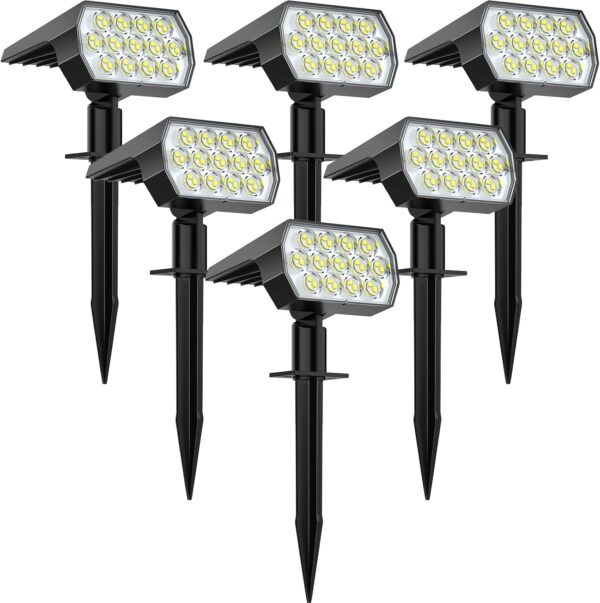 WELALO Solar Spot Lights Outdoor, [6 Pack/52 LED/3 Modes] 2-in-1 Solar Landscape Spotlights, Solar Powered Security Lights, IP65 Waterproof Wall Lights for Walkway Yard Garden Driveway(Cool White)