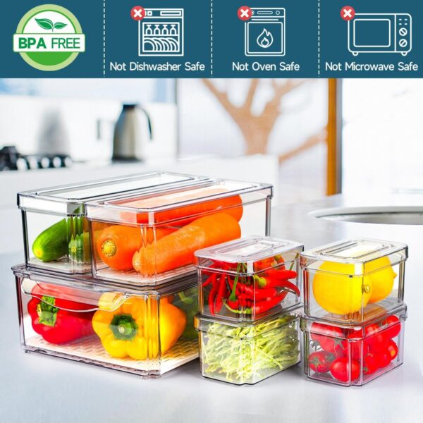 14 Pack Fridge Organizers and Storage - Refrigerator Organizer Bins with Lids, BPA-Free Fridge Organization, Fruit Storage Containers for Fridge, Vegetable, Food, Drinks, Cereals, Clear - Image 2