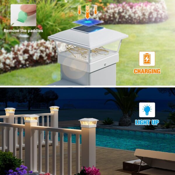 VOLISUN Solar Post Cap Lights Outdoor 12Pack, White Fence Cap Lights Solar Powered Fits 4x4 6x6 Wooden/4x4 5x5 Vinyl Post, Firefly filaments Lighting for Garden/Patio/Porch,with Warm White - Image 3