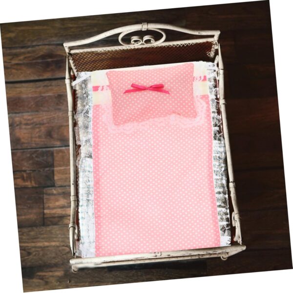 Garneck 2 Sets Mini Dollhouse Bedding Set with Pink Bed Sheets and Pillows - Realistic Cotton Doll Bedding Accessories for Miniature Doll House Bedroom Decor - Image 4