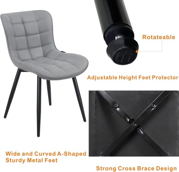 YOUTASTE Dining Chairs Set of 2 PU Leather Upholstered Modern Kitchen&Dining Room Chairs with Back Metal Legs Armless Accent Guest Dinner Chairs for Vanity Reception Waiting Room,Grey - Image 10