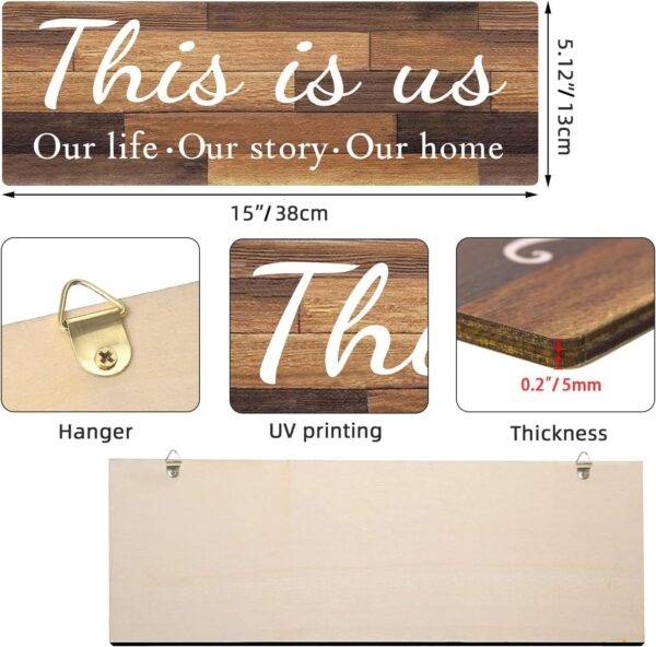 4 PCS Home Wall Decor Signs, IDATOO Rustic Wooden Living Room Hanging Decorations with Quotes THIS IS US/TOGETHER/BLESS THIS/FAMILY, Housewarming Gifts for Wedding Kitchen (Brown, 15 x 5.1 inch) - Image 2