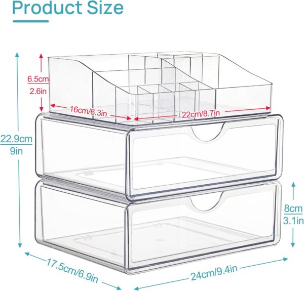 Vtopmart 3 Tier Clear Makeup Organizer with Drawer, Cosmetic Storage for Dresser Countertop and Bathroom Vanity, Beauty Holder for Lipstick Brush Skincare - Image 5