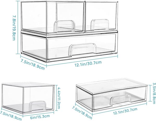 Vtopmart Stackable Storage Drawers Set of 3,Clear Plastic Organizer Bins for Makeup, Cosmetics, Beauty Supplies,Ideal for Vanity, Bathroom,Cabinet,Pantry Organization - Image 2