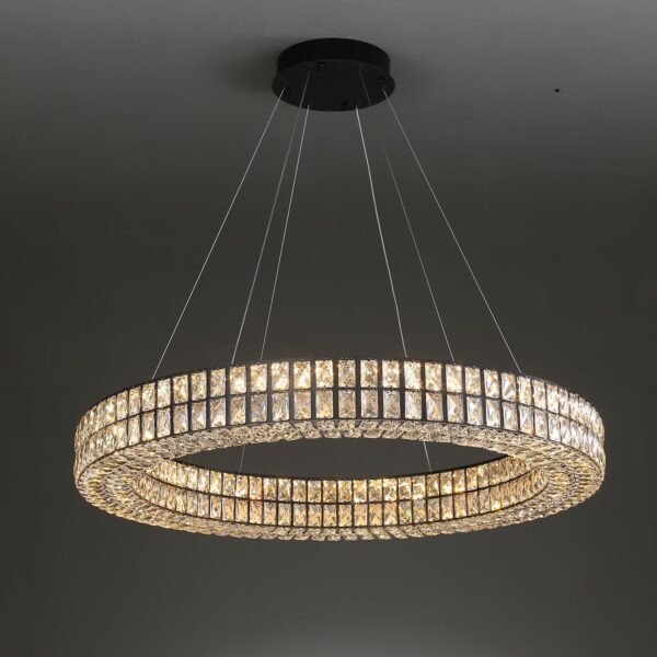 Modern Led Ring Chandeliers Dimmable Crystal Chandelier for Living Room Dining Room Ring Pendant Light Adjustable 24 inch Black - Image 6