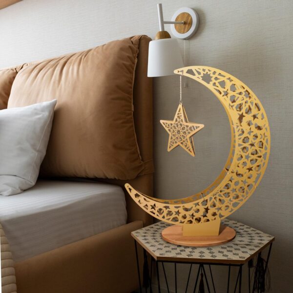 40.2inch Metal Crescent Moon Decor, Islamic Ramadan Moon Decor Stand, 3D Moon and Stars Ramadan Art, Eid Gift for Muslims, Islamic Decorations for Home, Party, Table (40.2L'') - Image 7