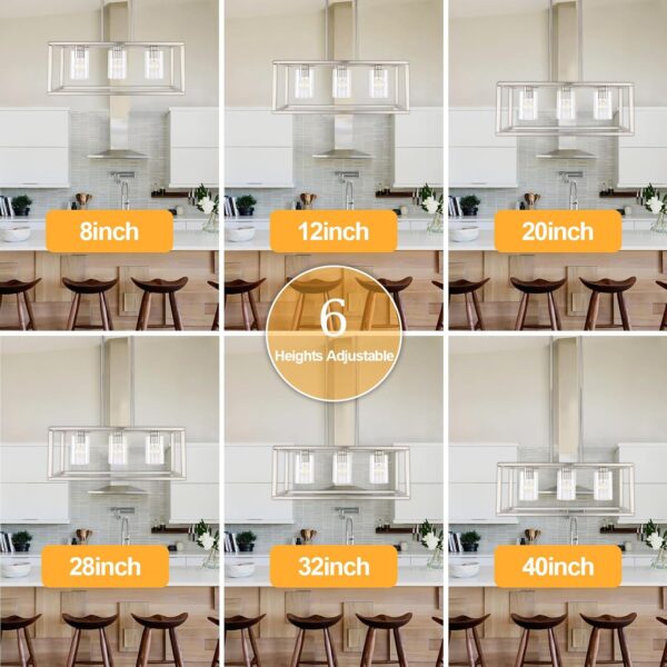 Kalium Chandeliers for Dining Room, 3 Light Dining Room Light Fixture Modern Metal Industrial Kitchen Lighting Fixtures Ceiling Easy Installation Pendant Lights for Bar Restaurant-E26 Socket, Silver - Image 6