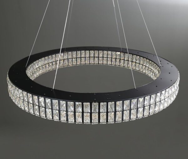Modern Led Ring Chandeliers Dimmable Crystal Chandelier for Living Room Dining Room Ring Pendant Light Adjustable 24 inch Black - Image 8