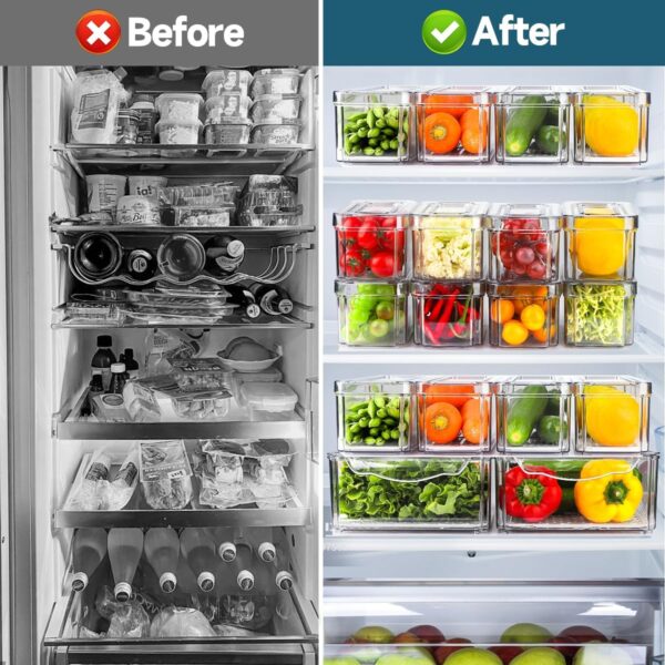 14 Pack Fridge Organizers and Storage - Refrigerator Organizer Bins with Lids, BPA-Free Fridge Organization, Fruit Storage Containers for Fridge, Vegetable, Food, Drinks, Cereals, Clear - Image 3
