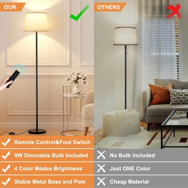 【Upgraded Floor Lamps for Living Room, Modern Floor Lamp with Remote Control, Dimmable Colors Temperature Standing Lamp Foot Switch, 9W LED Bulb Tall Lamps for Bedroom Office Kid Room - Image 6